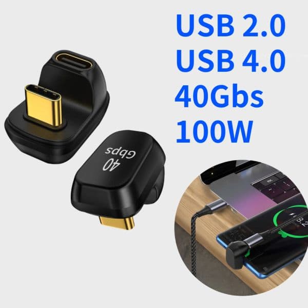 100W USB2.0/4.0 Data Adapter Mini U-Shape USB C Female to Male Cable Converter Type C Charging Data Sync for Thunderbolt 3/4