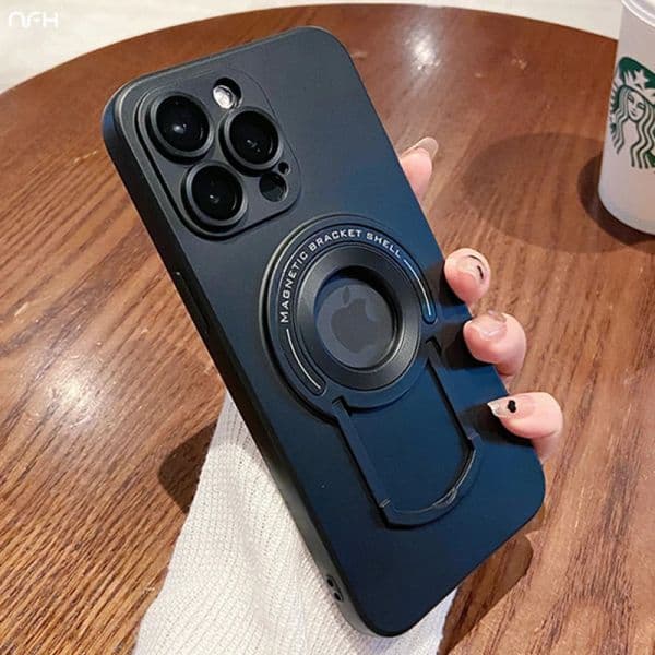 For iPhone 15 Pro Max Luxury Magsafe Magnetic Stand Matte Frame Phone Case For iPhone 11 12 13 14 15 Plus Lens Protective Cover