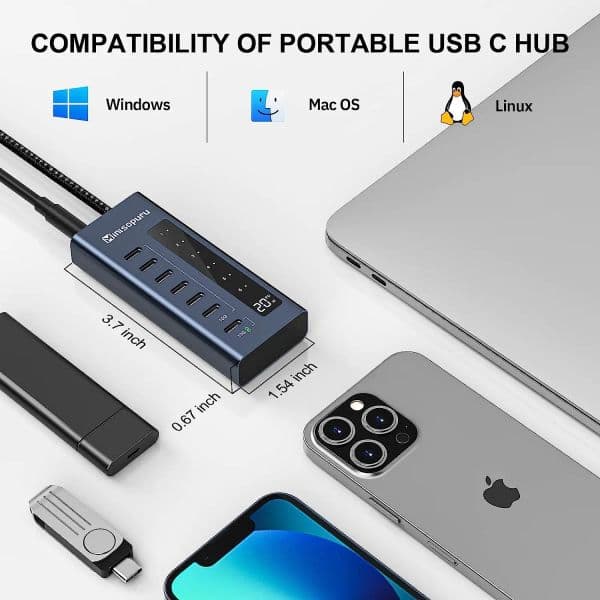 Minisopuru Powered USB C Hub 10Gbps 7 in1 Type c HUB Fast Charging Adapter for MacBook Pro Air iMac iPad Phone USB Hub