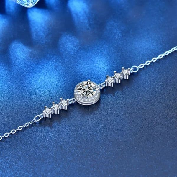 925 Sterling Silver 1 Carat Moissanite Bracelet Round Adjustable Women's Wedding Anniversary Noble Romance Light Luxury