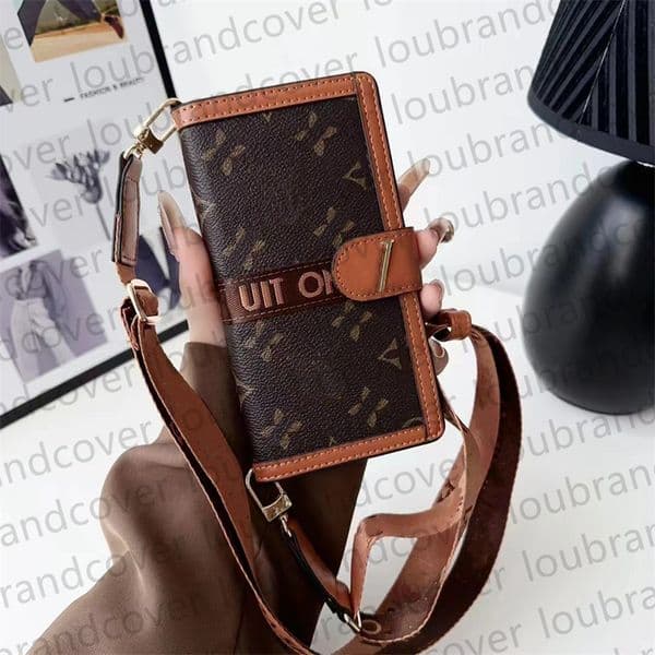 Leather Flip Phone Case Designer iPhone Case for iPhone 15 Pro Max 13 Pro 12 14 pro max Case Card Holder L Fashion Monogram Wallet Crossbody Shoulder Straps Case Cover
