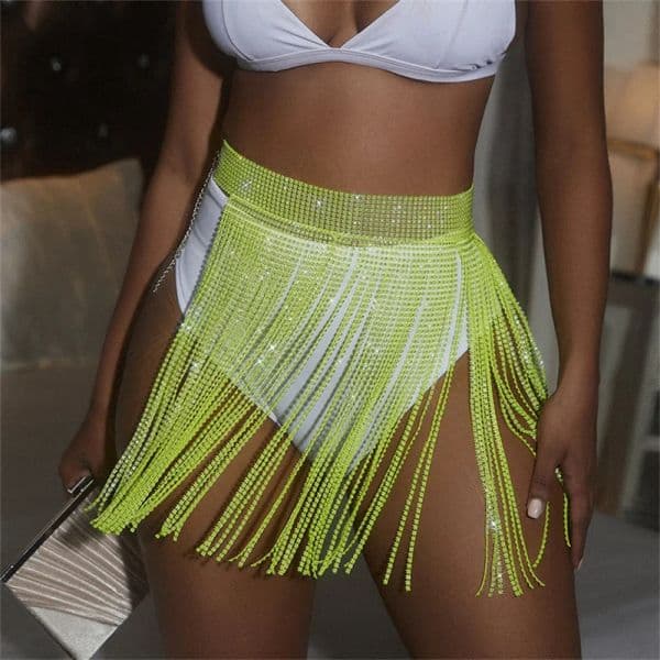 2024 Shiny Crystal Body Chain Package Hip Skirt Women Summer Handmade Rhinestones Sexy Party Nightclub Diamonds Tassel Skirts