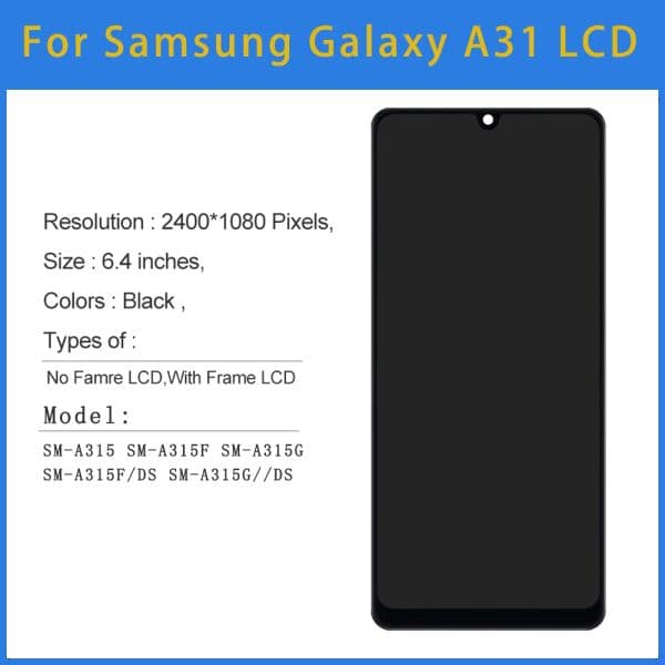 AMOLED Display For Samsung Galaxy A31 A315 A315F A315F/DS A315G/DS A315G LCD AMOLED Touch Screen Digitizer Replacement Assembly