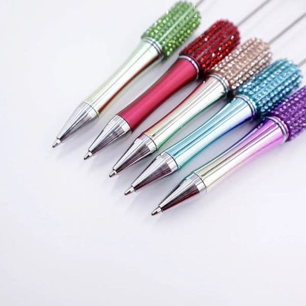 20pcs Diamond Beaded Pen DIY Colorful Beadable Ballpoint Pens Student Stationery Pens for Writing School Office Supplies