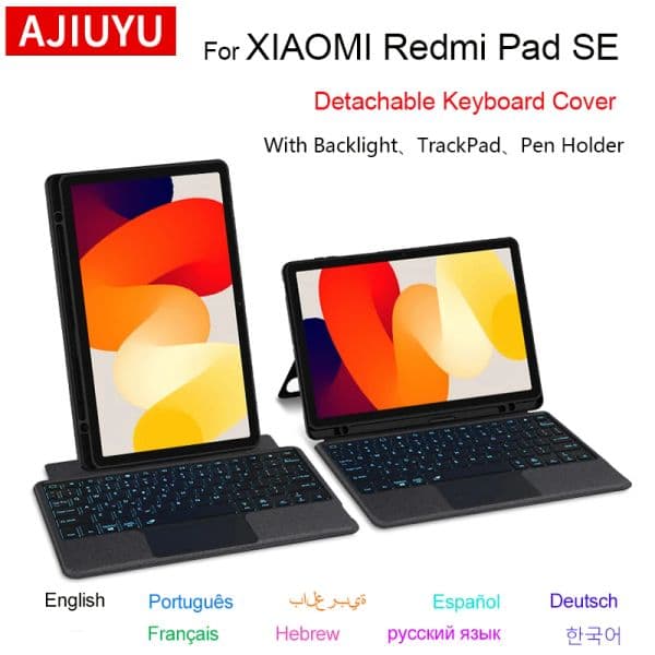AJIUYU Removable keyboard For XIAOMI Redmi Pad SE 2023 Case Red Mi Pad SE 11 Inch Magic Smart Keyboard Cover TouchPad Backlight