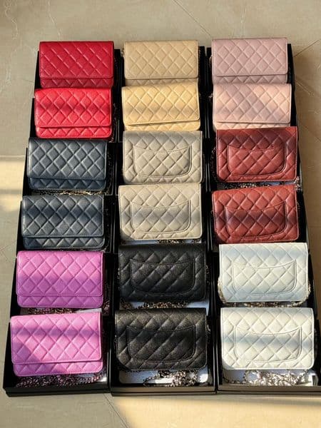 10A upgraded magnetic hasp metal zip handles chip authentication mini caviar sheepskin womens chain wallets with box purses shoulder crossbody bag 16188