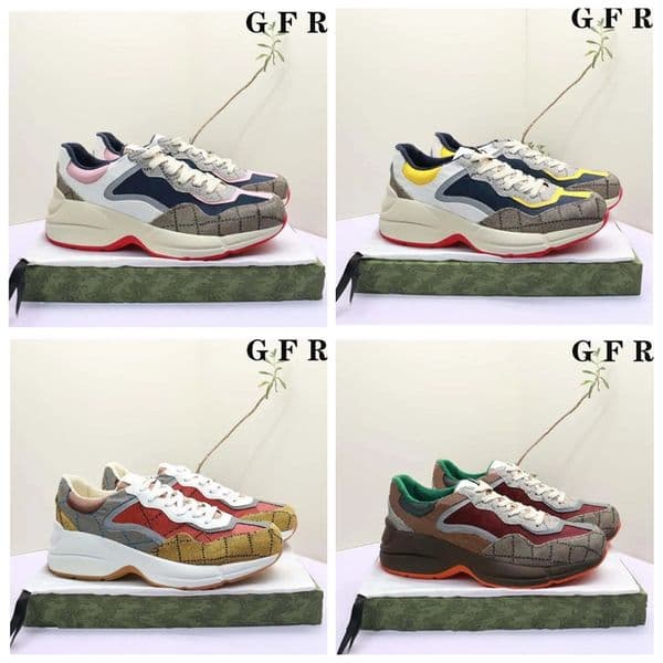 Rhyton Beige Men Women Shoes Top Trainers Vintage Luxury Chaussures Ladies Designer Sneakers Multicolor Size 35-45