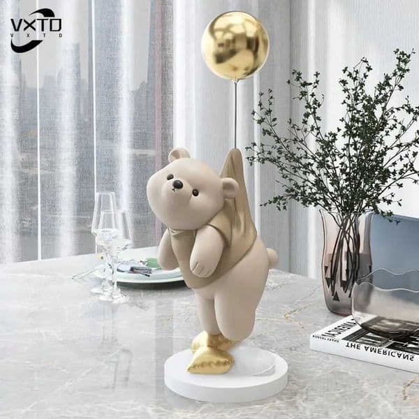 Decorative Objects Figurines Creative Balloon Polar Bear Resin Ornaments Home Decor Crafts Office Desk Figurines Bookcase Sculpture Craft T240505