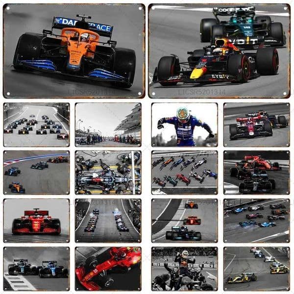 Metal Painting F1 Racing Car Decorative Plate Retro Metal Sign Super Sport Car Decoration Poster Board Garage Wall Art Painting Home Decor Gift T240505