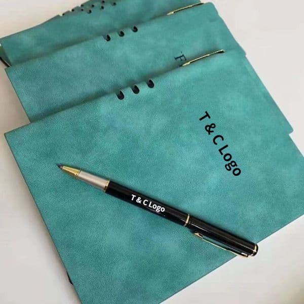 Designer Notebook Set Cyan Blue Sheepskin Notepads Diary Memos Letter Printing Soft Copybook Pen Sets