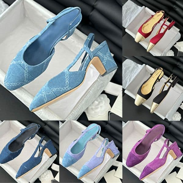 s Boat Slingbacks Designer Sandals Brock Heels Slingback Pump Blue Denim Suede Loafers Colorful Mary Jane Shoes Office Party Shoes Z260519