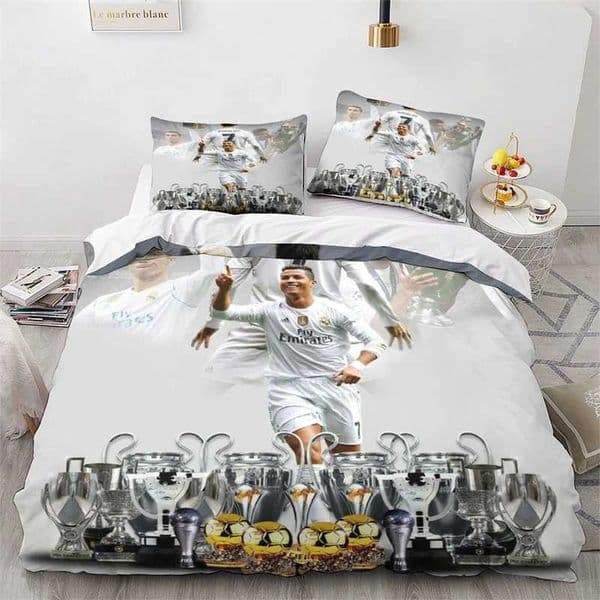 2026 New Bedding Sets 23 Piece Set Ronaldo Idol Football Star 3D Printed Down Duvet For Teenagers Children Boys And Girls Soft Bed Cover Wit