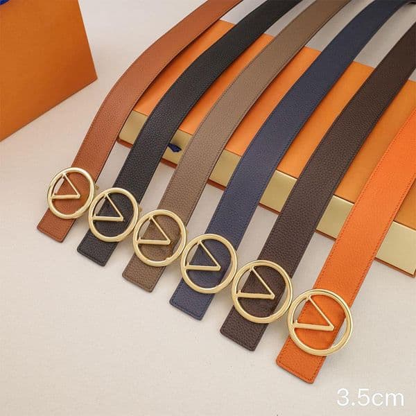 Designer Belt Genuine Leather Belts for Women Men Width 3.5cm Classic Gold Round Letter Smooth Buckle Cowhide Waistband Litchi Vein Ceinture