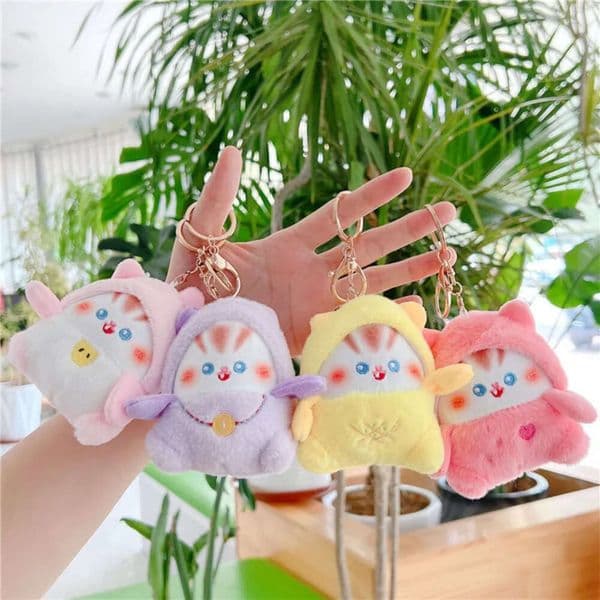 Anime E Energy Cartoon Positive Disguise Lucky Cat Plush Pendant Toy Key Chain Bag Charm Gift