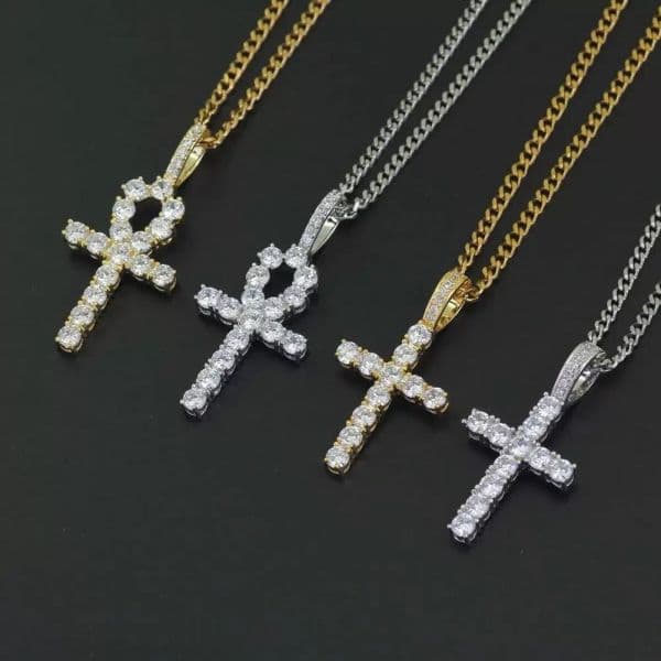 Hip Hop Cross Necklace Diamond Pendant designer Necklaces Men Women Sister Gift Necklace Jewelry Gold Plated Copper Cuban Link Religion Chain necklace #