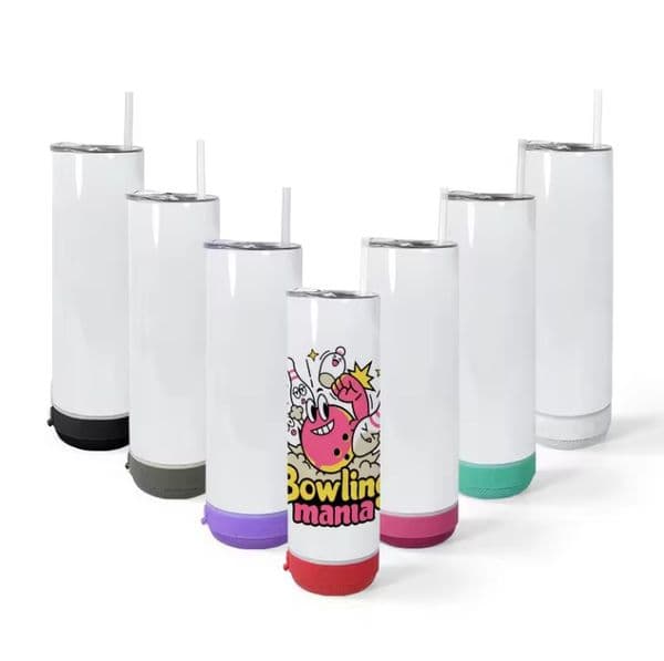 Wholesale sublimation 20oz straight Bluetooth tumbler Stainless Steel Double Wall speaker travel coffee mug Speaker Tumbler with Straws