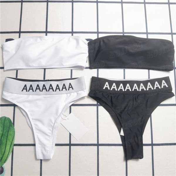 Letter Print Swimsuit Women Bathing Suit Design Strapless Two Piece Push Padded Swim Wear Girl Lady Sexy Bikini Beachwear 50a4