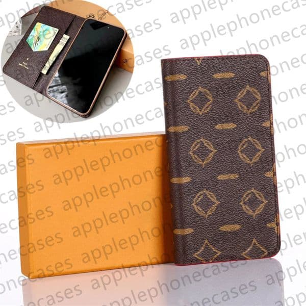 Brand Leather Flip Phone Case for Apple iPhone 15 Pro Max 14 Pro Max 13 12 11 XR XS 14 Plus 15Plus Case Designer Wallet iPhone Case Card Holder Folio Official Mobile Cover