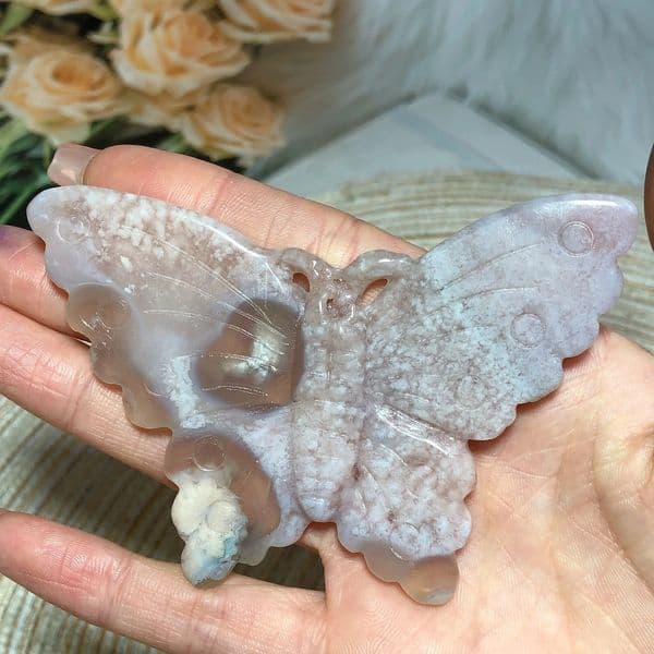 Natural Crystal Flower Agate Butterfly Healing Energy Stones Mineral High Quality Home Decorations Gift Room Decro 240429