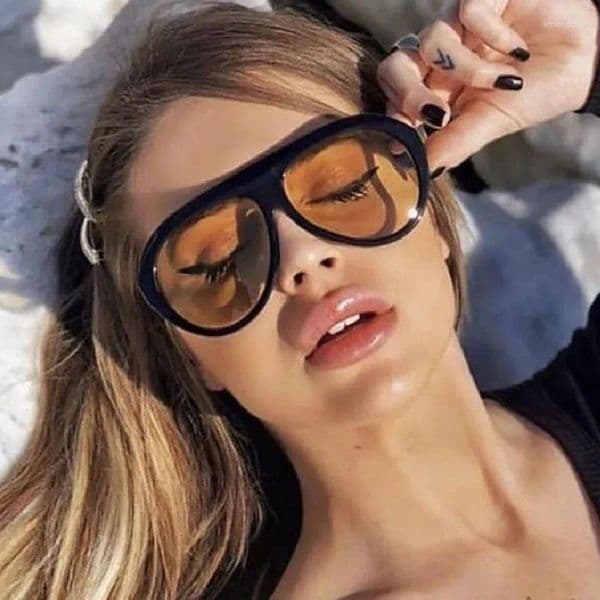 Sunglasses Trend Pilot Woman Fashion Big Frame Yellow Lens Sun Glasses Men Driving Goggles Female Beach Traveling