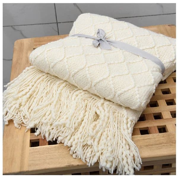 Inya Chunky Knit Blanket Beige Soft Tassel Plaid Weight Blanket For Bed Home Decorative Sofa Throws Industrial Style Tapestry 240514