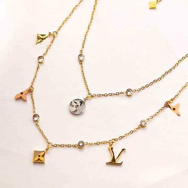 Newest style Luxury High Quality Fashion Women Designer Double Letter Necklaces 18K Gold Plated Pendant Necklace Wedding Party ewelry Gift