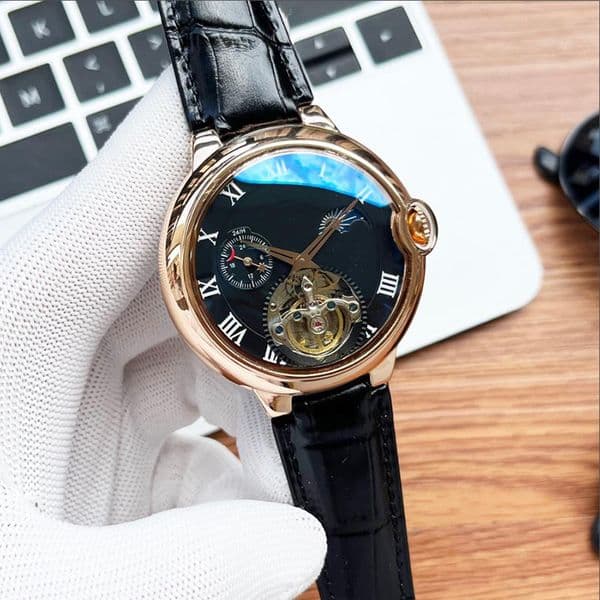 Luxury Designer Men's Tourbillon Watch - European & American Style, Waterproof Leather Strap