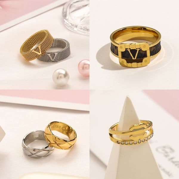 18K Gold Plated Luxury Designer Ring for Women Ring Double Letter Designers Rings Fashion Style Stainless Steel Leather Ring Wedding Party Gift Jewelry 20Style