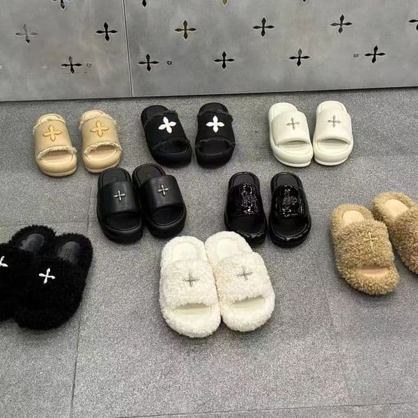 SMK designer slippers Compass Bumper Baroque Style Shearling Slipper chessboard white black green luxury flat women shoes top womens sandal