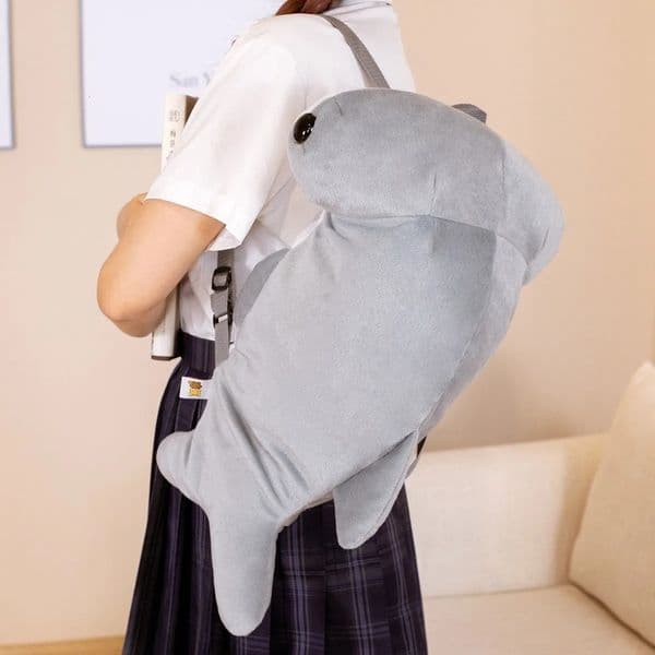 1 piece of 55cm plush hammer gray shark backpack toy with simulated shark doll filling soft student backpack childrens gift 240513