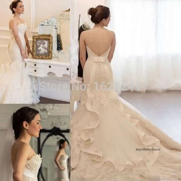 Uniques Designers Mermaid With Ruffles Train Sweetheart Sexy Lace Backless Plus Size Bridal Gowns Wedding Dresses 0521