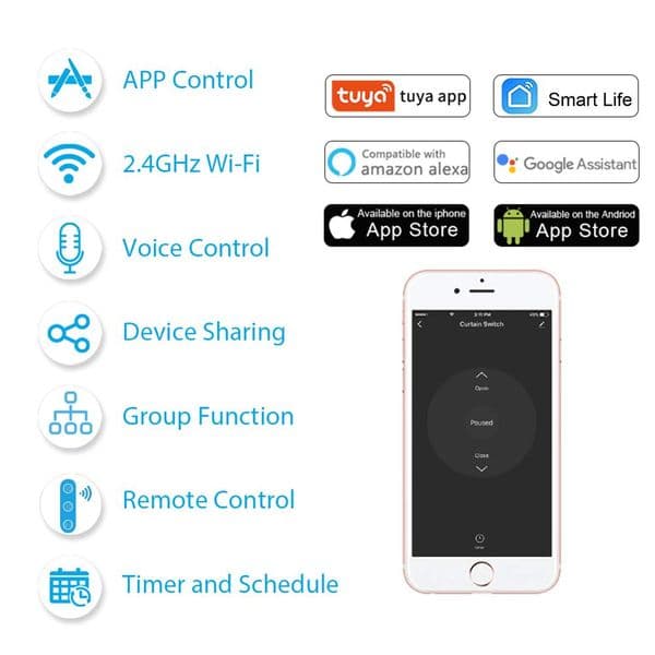 Tuya Smart Life WiFi Curtain Blind Switch Module with Remote for Roller Shutter Electric Motor Google Home Aelxa Echo Smart Home
