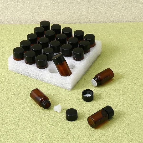 25Pcs Empty 3ML Mini Screw Cap Glass Bottle Set for Essential Oils, Chemistry Lab Chemicals, Perfumes and Oil Blends Comes