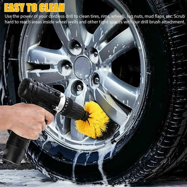 4Pcs Detailing Drill Brush Kit Car Wash Brush Hard Bristle Drill Auto Scrubber Detailing Cleaning Tool
