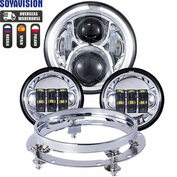 7inch LED Headlight +4.5inch Fog Lights 7"Bracket Mounting Ring Parts for Harley Touring Electra Glide Road King Street Glide
