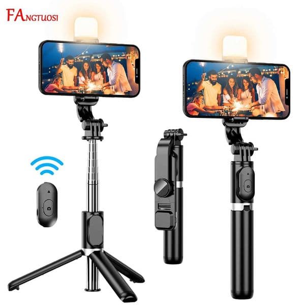 FANGTUOSI 2024 New Wireless selfie stick tripod Bluetooth Foldable Monopod With Led light remote shutter For Wholesale S260514