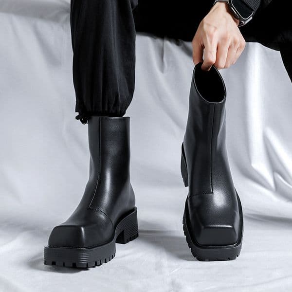 Soled Thick Platform Designer Square Head Soft Leather New Boots Fashion Trends Mens Street High Top Shoes f43c