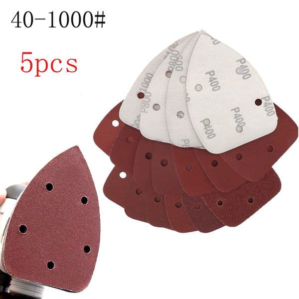 5PCS 140*98mm Sandpaper Triangle Hook & Loop Abrasive Sanding Disc Grit 40-1000 For Plastic Stone Glass Grinding Polishing