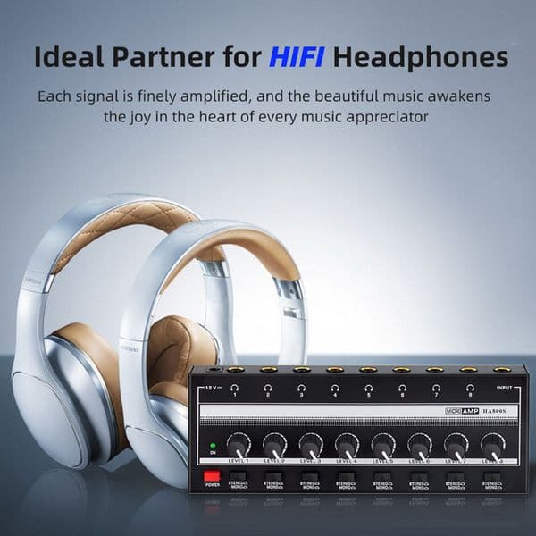 8 Channel Headphone Amplifier Stereo Amplifier With Power Adapter HA800S Mini Earphone Splitter for Music Mixer Recording