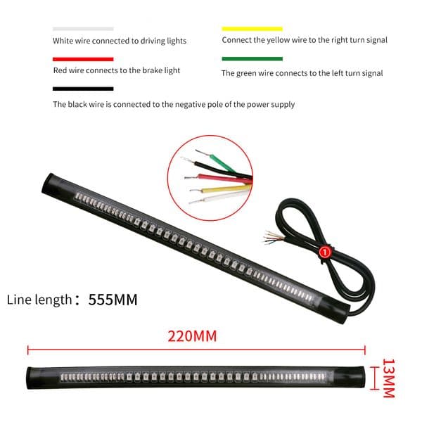 48LED Motorcycle Light Bar Strip Tail Turn Signal Light & DRL Amber White Moto Flasher Ring Fork Strip Lamp Flashing blinker 12V