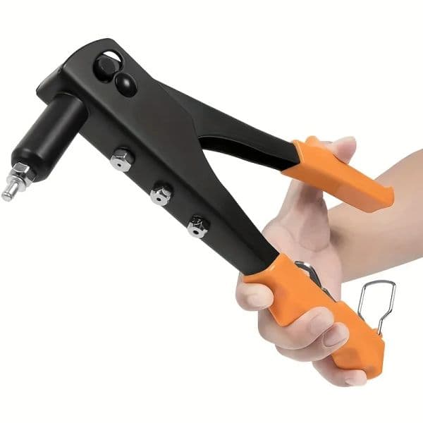 100 Pieces Manual Rivet Gun Kit with Rivets, Non-Slip Portable Manual One Hand Rivet Machine for Plastic, Metal, Leather