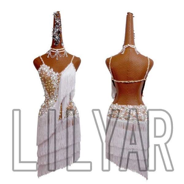 Basic Casual Dresses New Latin Dance Ski Competition Performance Skiing Adult Customized White Tassel Embroidery Sexy Dance Skiing J240523