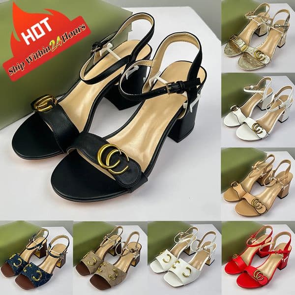 High heel sandals designer womens Leather Mid Heels women sandal Ankle Buckle Rubber Sole Mules heeled high Summer Beach Sexy luxury Wedding Shoes with box