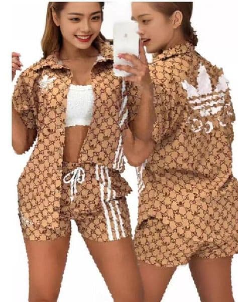 Luxury Womens woven fabric Tracksuits Co-branding sports suit designer fashion printed shirtJogger shorts two-piece set