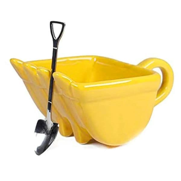 3D Yellow Excavator Bucket Model Cafe Coffee Mug With Spade Shovel Spoon Funny Digger Ashtray Cake Container Tea Cup OrangeBlack