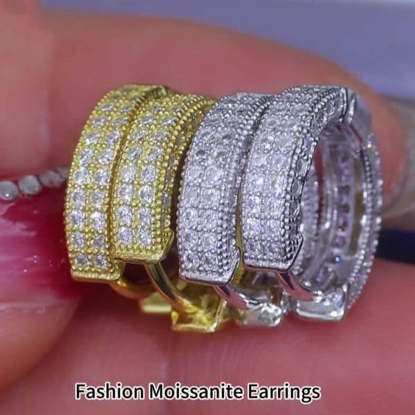 Trendy Men Women Hoop Earrings High Quality Gold Plated Pass Test Handmade Prong Set VVS Moissanite Earrings Studs Fashion Jewelry Nice Gift