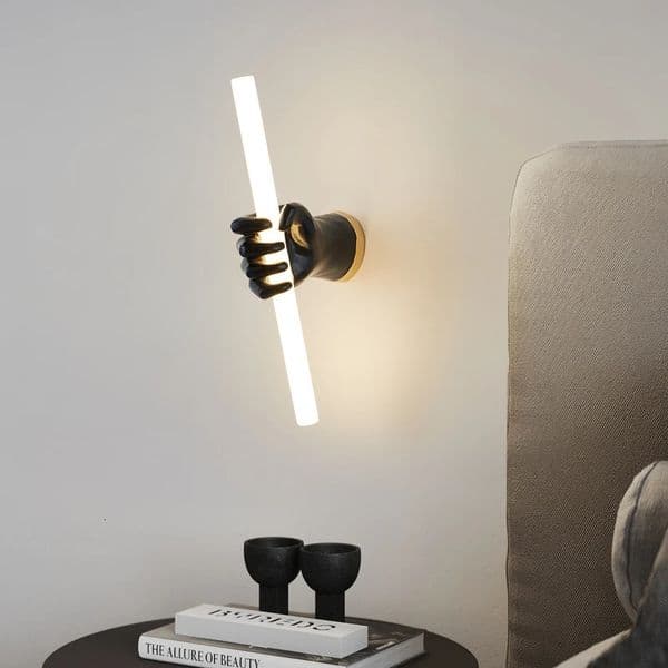 Modern art resin fist wall lamp indoor background decoration LED bed cafe bar corridor black 240524