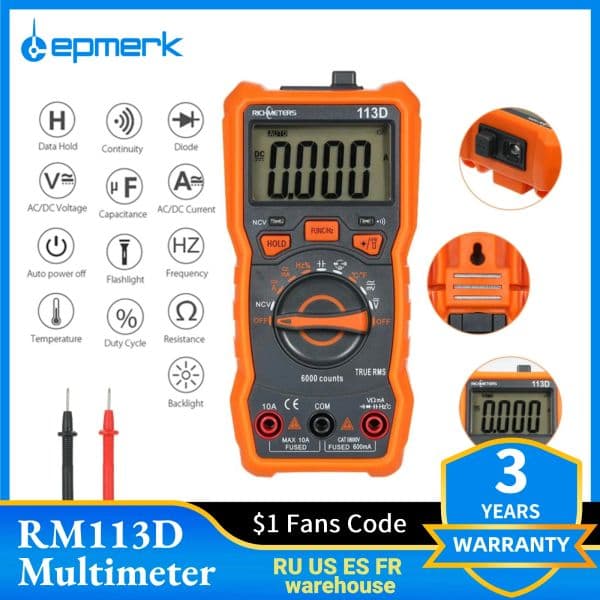 Lepmerk RM113D NCV Digital Multimeter 6000 Counts Auto Ranging AC/DC Voltage Meter Flash Back Light Large Screen Auto Ranging