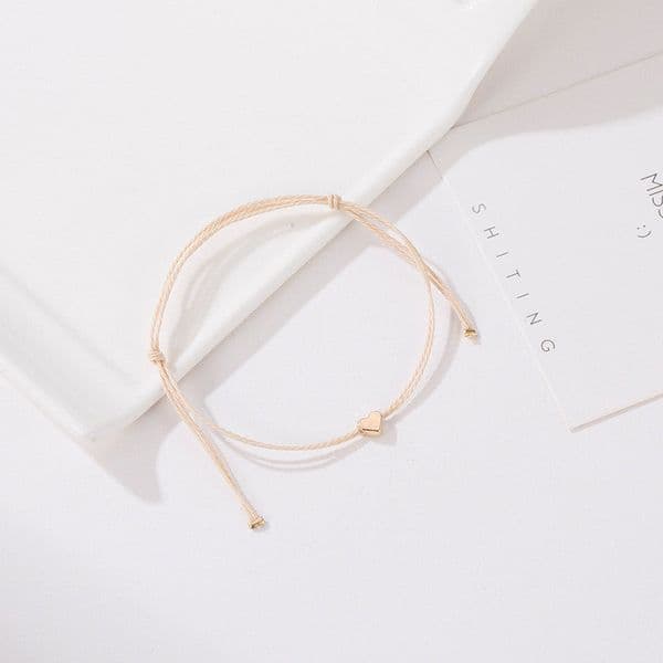 Handmade Korean Beige Rope Bracelet Men Adjustable Minimalist String Heart Bracelet Women Jewelry