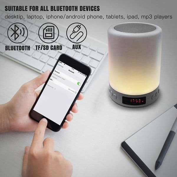 Powerful Subwoofer Bluetooth Speaker LED Night Light Touch Sensor with BT Rechargeable Dimmable Table Lamp for Bedroom Office